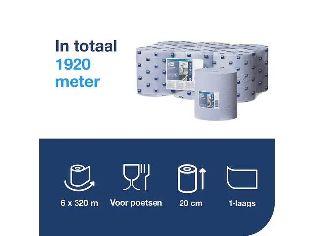 Tork 128208 M2 Wiping Poetspapier Advanced 1-laags Blauw 320m