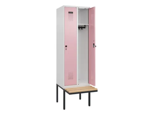 locker met bank,HxBxD 2120x600x815mm,2vak,vak B 300mm,draaigrendel