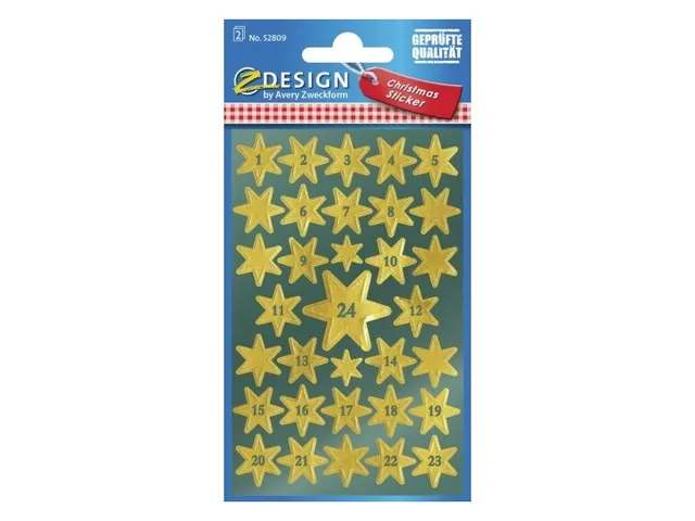 Étiquette Z-design De noël étoiles dor - 2 feuilles