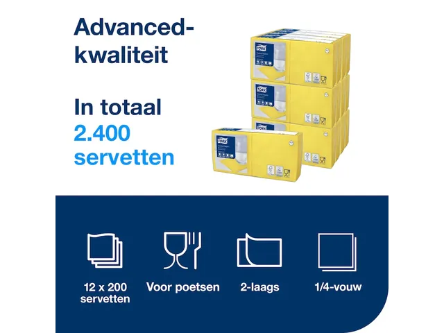 Tork 477823 Cocktailservet Advanced Geel 24x24cm