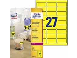 Gekleurde Etiketten Avery Zweckform 63,5x29,6mm Neon Geel 675 stuks