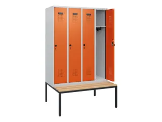 locker met bank,HxBxD 1950x1200x815mm,4vak,vak B 300mm,draaigrendel - 1