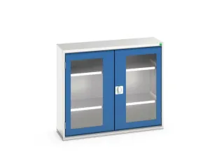 vitrinekast 900x1050x350mm 2xStalen bodem romp RAL7035 front RAL5010 - 1
