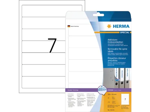HERMA 10155 Rugetiket smal 192x38mm Verwijderbaar Wit 175 stuks