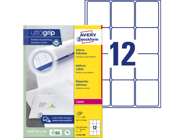 Adresetiket Avery QuickPeel L7164-100 63.5x72mm Wit 1200 stuks