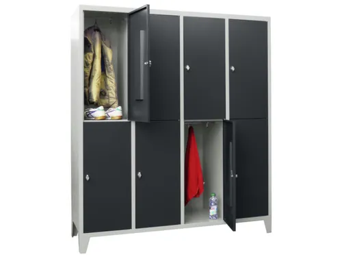 lockerkast,HxBxD 1850x1600x500mm,4x2vakken,RAL7035,front RAL7016