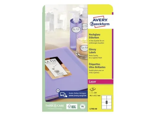 Etiket Avery L7765-40 99.1x 67.7mm hoogglans wit 320 stuks 40 vel