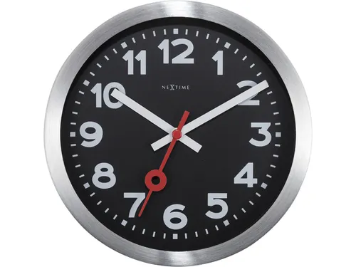 Wandklok NeXtime 'Station' Ø19cm, geborsteld aluminium zwart