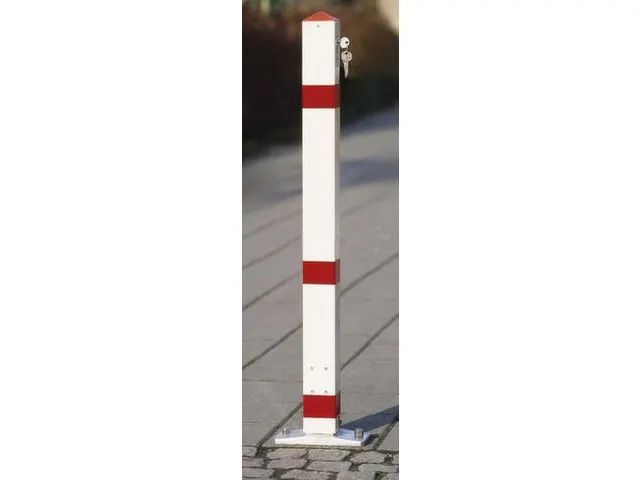 Afzetpaal Vierkant 70x70m Omklapbaar Cilinderslot Spitse Kop Wit/Rood