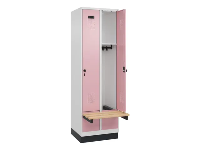 locker met bank,HxBxD 1950x600x815mm,2vak,vak B 300mm,draaigrendel