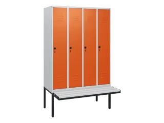 locker met bank,HxBxD 1950x1200x815mm,4vak,vak B 300mm,draaigrendel - 1