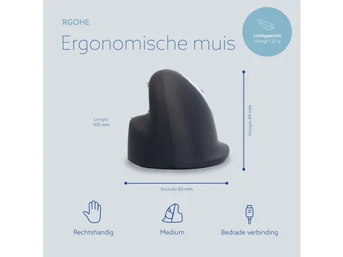 Ergonomische muis R-Go HE Break medium Rechts bedraad Zwart