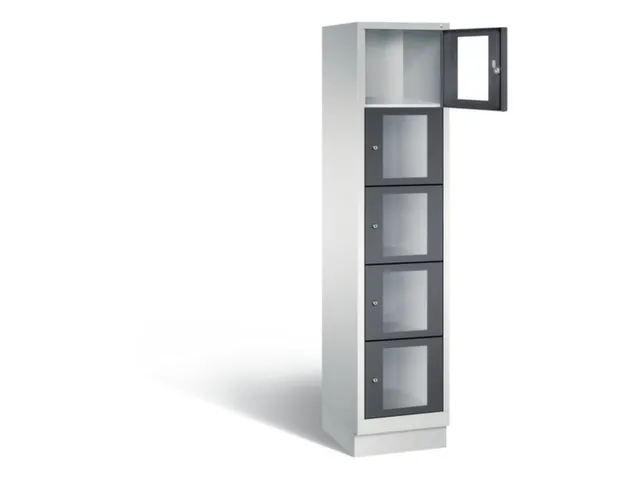 Lockerkast 1800x420x500mm 1x5 vakken Cilinderslot, Sokkel, RAL7021