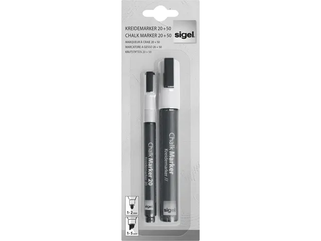 Marqueur de craie effaable Sigel 1-2mm & 1-5mm 2 pces blanc