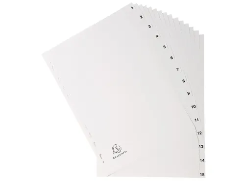 Bedrukte tabbladen numeriek wit PP 15-delig 1-15 A4 11-gaats