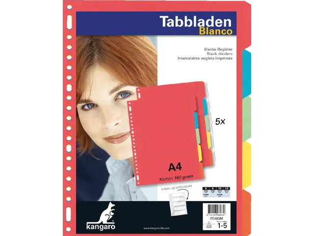 Tabbladen Kangaro A4 23-gaats PE405M 5-delig assorti karton