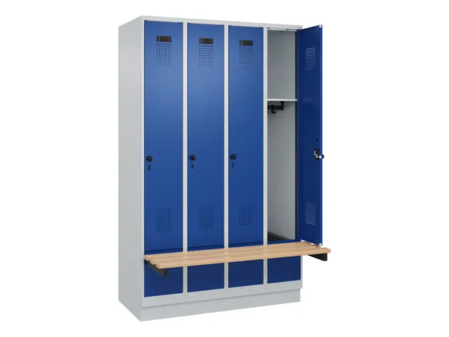 locker met bank,HxBxD 1950x1200x815mm,4vak,vak B 300mm,draaigrendel
