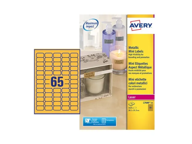 Etiket Avery L7680-25 38.1x21.2mm goud 1625 stuks