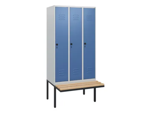locker met bank,HxBxD 1950x900x815mm,3vak,vak B 300mm,draaigrendel