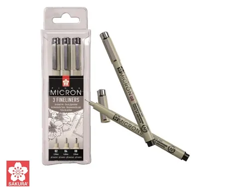 Fineliner Sakura Pigma Micron set à 3 schrijfbreedtes fijn zwart