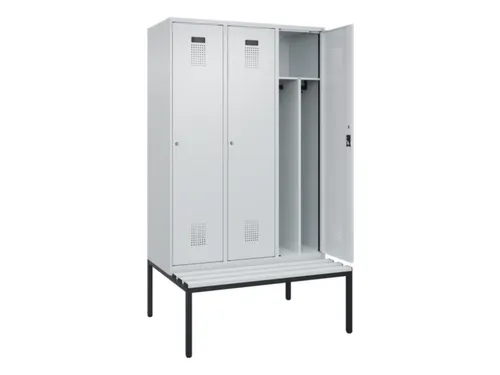 locker met bank,voor scheiding van kleding,HxBxD 2120x1200x815mm,3vak