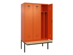 locker met bank,voor scheiding van kleding,HxBxD 2120x1200x815mm,3vak