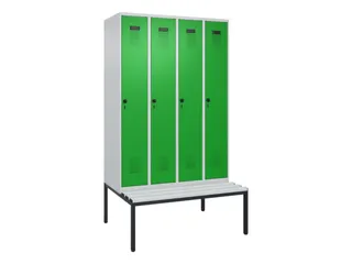locker met bank,HxBxD 2120x1200x815mm,4vak,vak B 300mm,draaigrendel - 2
