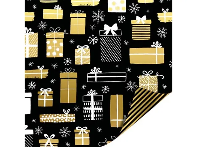 Geschenkpapier Kerst 70cmx2m assorti zwart/wit/goud
