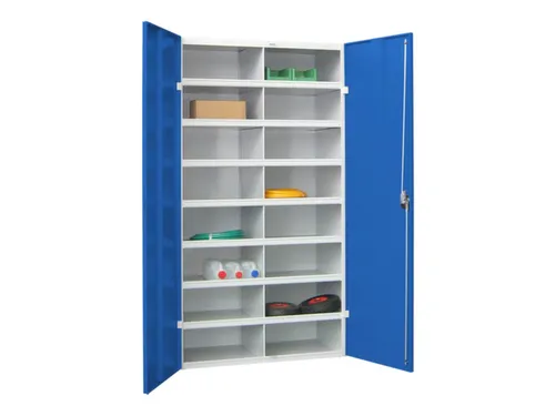 Materiaalkast Staal 1800x1000x530mm 16vakken Ral7035 Front Ral5010