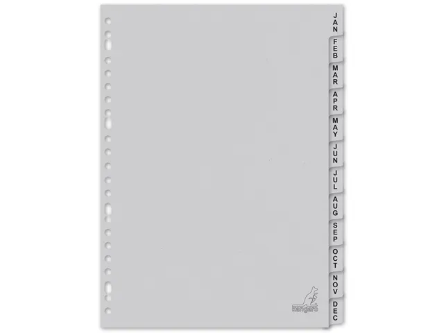 Tabblad Kangaro A4 180 gr grijs karton 23-gaats 12-delig jan-dec