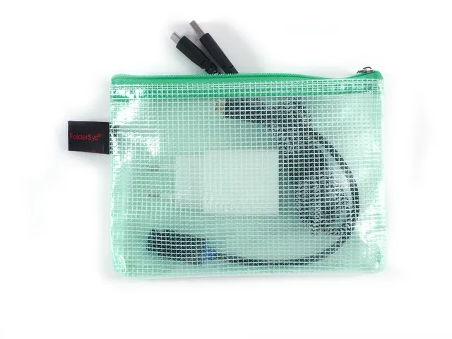 Trousse avec fermeture éclair Foldersys A6 PVC vert transparent