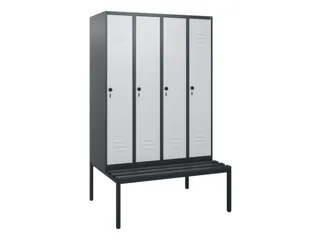 locker met bank,HxBxD 1950x1200x815mm,4vak,vak B 300mm,draaigrendel - 1