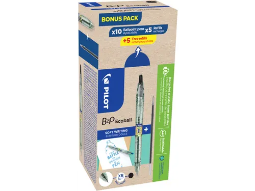 Balpen Pilot B2P Ecoball Begreen 1.6mm Extra Breed Zwart 10 stuks
