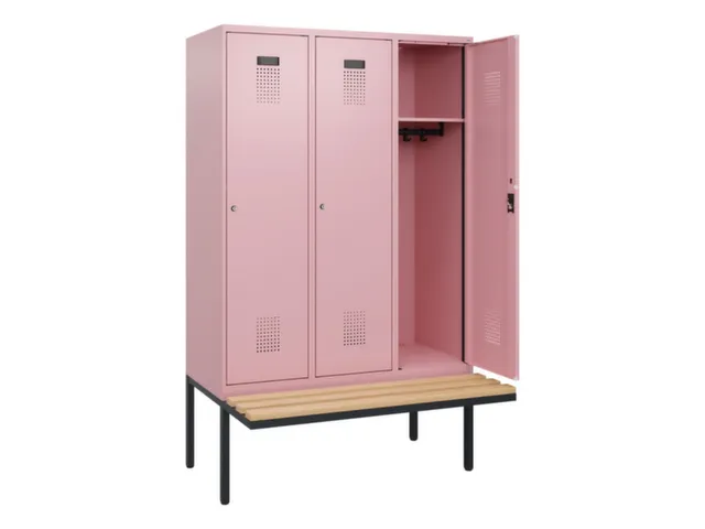 locker met bank,HxBxD 1950x1200x815mm,3vak,vak B 400mm,cilinderslot