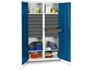 Materiaalkast 1800x1000x500mm 4legborden Uitschuifbaar 14laden Ral5010 - 2
