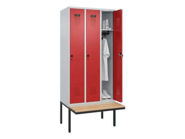 locker met bank,HxBxD 2120x900x815mm,3vak,vak B 300mm,draaigrendel
