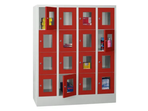 lockerkast,HxBxD 1518x1200x500mm,4x4vakken,RAL7035,front RAL3000