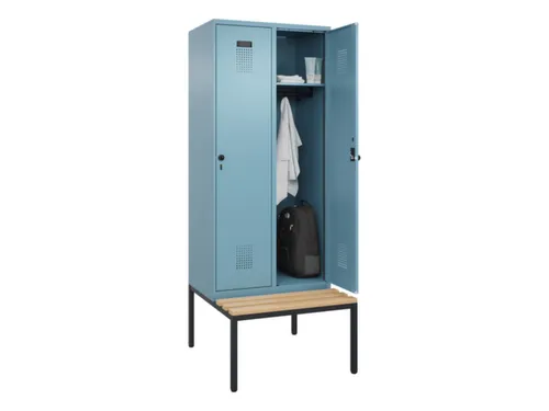 locker met bank,HxBxD 2120x800x815mm,2vak,vak B 400mm,draaigrendel