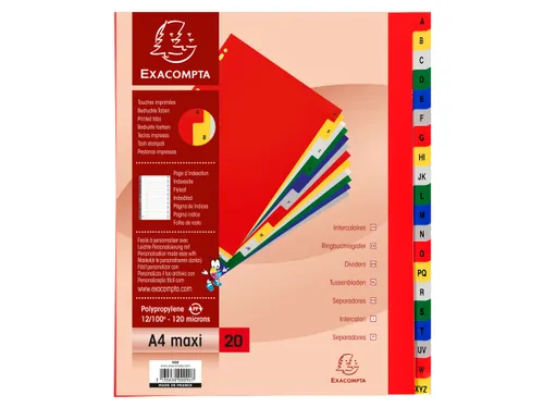 Bedrukte tabbladen alfabetisch PP 12/100ste 20-delig A4 Maxi Assorti