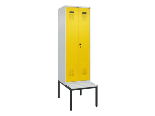 PBM-locker met bank,HxBxD 2120x600x815mm,2vak,vak B 300mm,draaigrendel