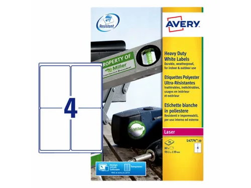 Weerbestendige etiketten Avery 99.1x139mm Polyester Wit 80 stuks