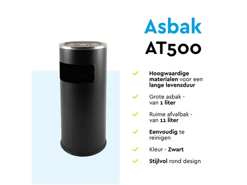 Afvalbak met asbak BRASQ 11 liter AT500 zwart