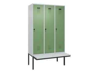 locker met bank,voor scheiding van kleding,HxBxD 2120x1200x815mm,3vak - 2