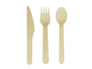 Bestekset hout 200 stuks 70x lepel 65x vork 65x mes 160 Biologisch - 1