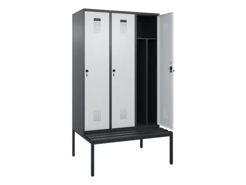 locker met bank,voor scheiding van kleding,HxBxD 2120x1200x815mm,3vak