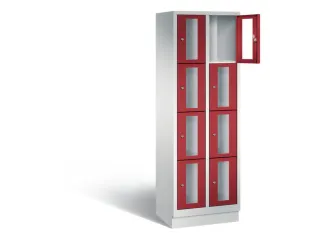Lockerkast 1800x610x500mm 2x4 vakken Cilinderslot, Sokkel, RAL3003 - 1