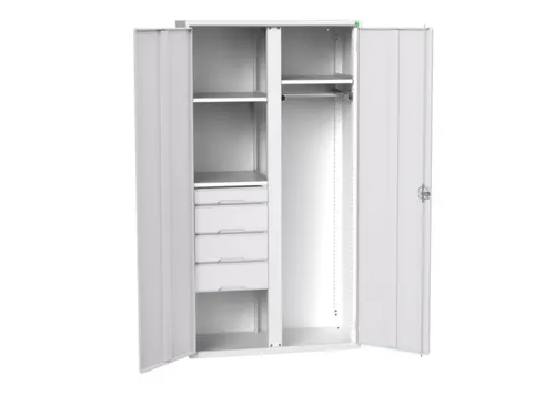Locker 2000x1050x550mm 3 vakken, lade, dubbele vleugeldeur, RAL7035