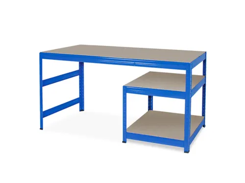 montagetafel,HxBxD 900x1500x600mm,blad hout,4voeten RAL5010,2legborden