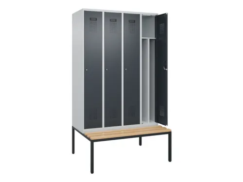 locker met bank,voor scheiding van kleding,HxBxD 2120x1200x815mm,4vak