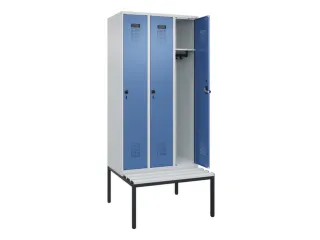 locker met bank,HxBxD 2120x900x815mm,3vak,vak B 300mm,draaigrendel - 1